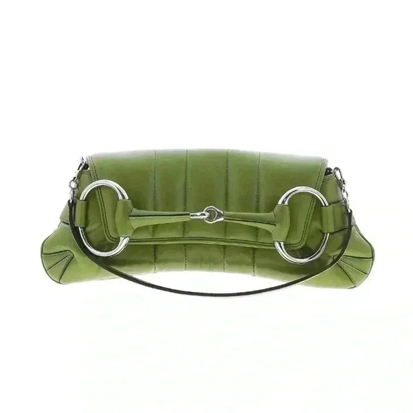 GUCCI Horsebit Chain Medium Shoulder Bag ⁦Green Leather Clutch Purse Tom Ford - Picture 1 of 15